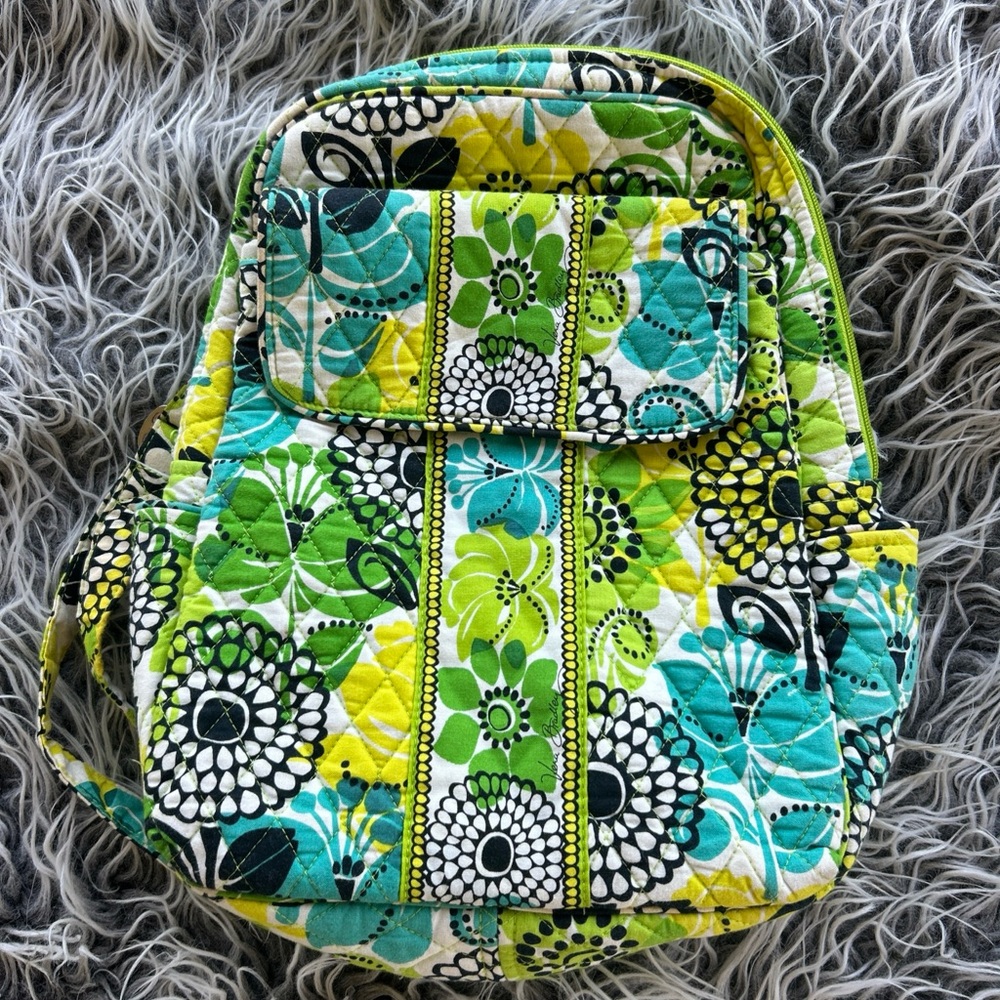 Vera Bradley Lines Up Backpack Excellent Clean Green Floral. Flawed